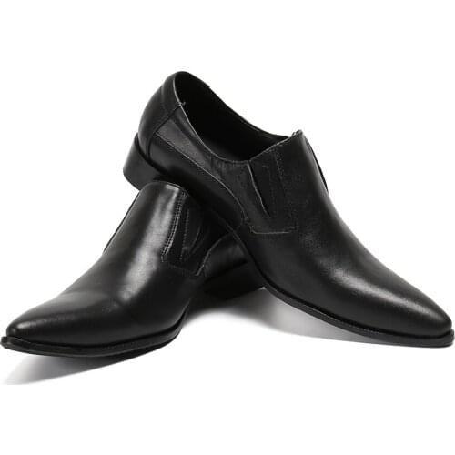 Italian Chic Style Big Size 38-47 Buisness Mens Shoes Slip On Comfortable Mens Formal Shoes Genuine Leather Black Wedding Dress