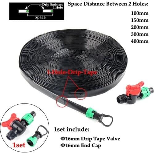 20/50/100M 16mm Micro Irrigation Drip Tape 1-Hole Space 10/20/30/40cm Soaker Greenhouse Watering Patch Tape Hose with Connector