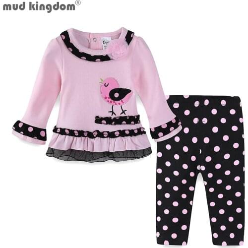 Mudkingdom Boutique Girls Outfits Long Sleeve Cute Animals Embroidery Girls Clothes Polka Dots Children CLothing Sets