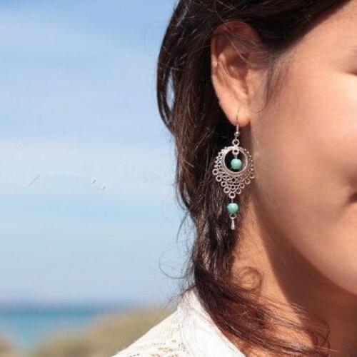 Summer Gifts And Accessories Tibetan Silver Charm Circular Style Drop Earrings Jewelry For Women