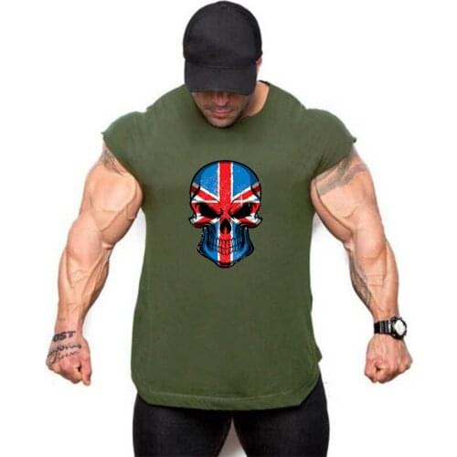 Fitness Mens sleeveless shirt wide shoulder vest bodybuilding tank top men cotton 2021 summer new UK flag tanktop