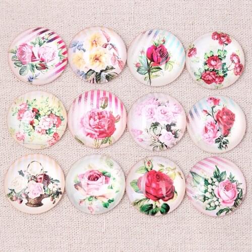 Onwear mix rose flower photo round dome diy jewelry pendant glass cabochons 20mm 12mm 10mm 14mm 18mm 25mm 30mm