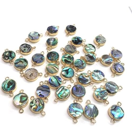 1PC Round Shape Double Hole Pendant Abalone Shell Natural Stone Connectors for Making DIY Jewelry Necklace Accessories 12x20mm