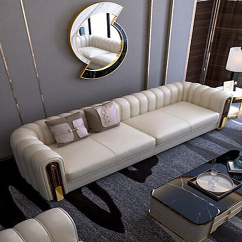 Postmodern minimalist light luxury villa leather sofa top layer cowhide combination European and American style Hong Kong style