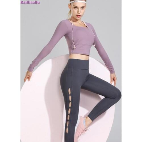 Railbaallu 2 Pieces Sets Women Active Fitness Long Sleeves Shirt+Leggings Sports Wear Yoga Suit