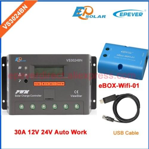 Battery charging regulator solar panel EPEVER EPSolar brand VS3024BN Free shipping controller+USB cable and wifi BOX 30A