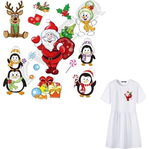 Christmas Patch Set A-level Washable Stickers Heat Transfer Iron-on Patch For Clothing Children Gift Popular Parch