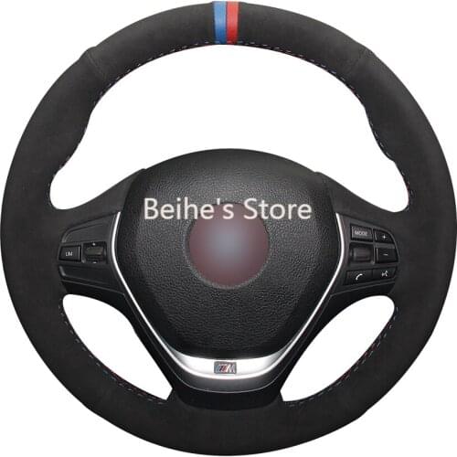 Hand sewing custom Black Suede Car Steering Wheel Cover for BMW F30 320i 328i 320d F20
