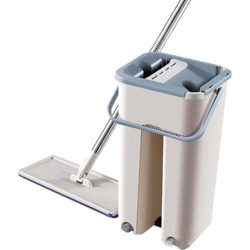 Flat Squeeze Mop with Bucket 360 Rotating Flat Wringing Cleaning Microfiber Mop Pads Wet or Dry Usage on Hardwood Laminate Tile