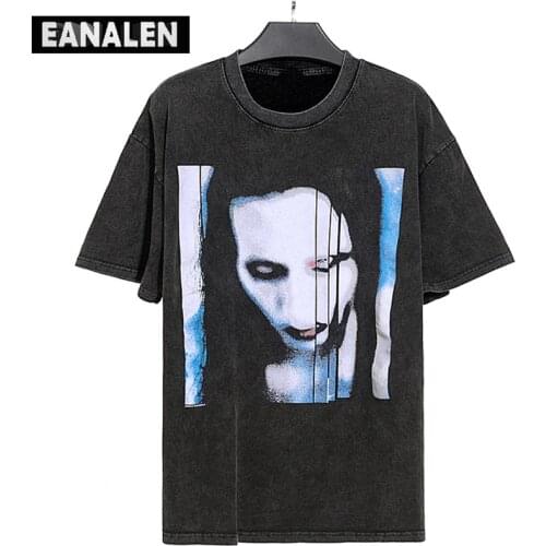 Harajuku vintage ghost demon graphic oversized short sleeve T-shirt men Gothic clothes High Street retro street apparel Rock