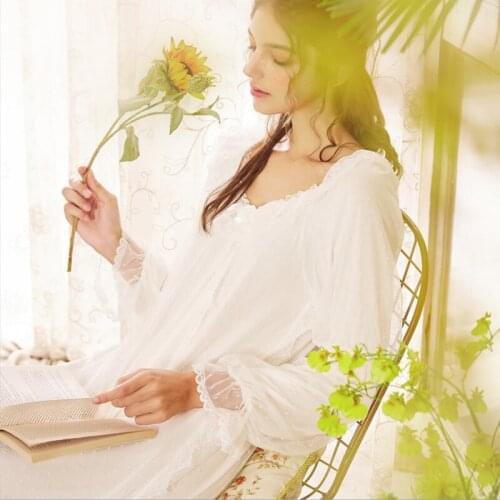 Palace wind nightdress ladies new sexy lace thin section Princess sweet long sleeve long pajamas dress