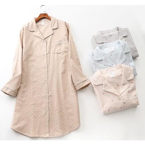 Shirt Sleepwear Women Sexy Print 100% Cotton Homewear Big Size Full Sleeve V-Neck Nightdress Fashion Clothes Vintage Pjs