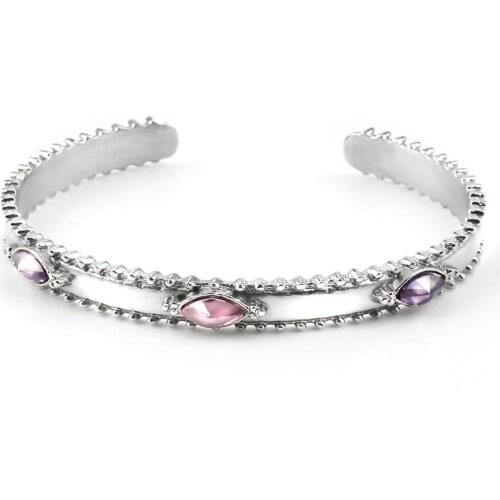 Women New Jewelry Silver Plated Open Cuff Bracelets bangle Stainless Steel Inlaid crystal Gear Bangles For Female Wedding Gift