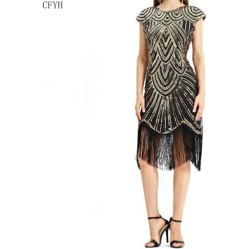 Women 1920 S Vintage Great Gatsby Dress Sequins Dress O-Neck Tassels Bodycon Beaded Maxi Party Dress Flapper Long Dresses