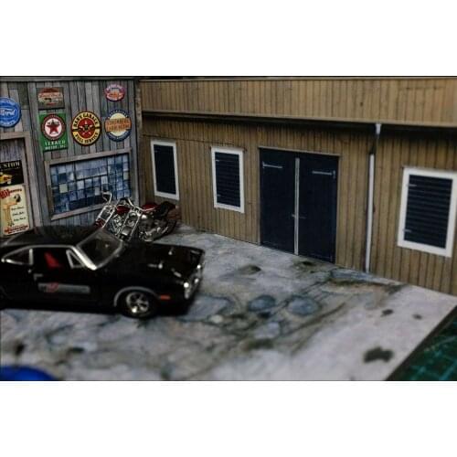 1/64 Garage Factory Warehouse Repair House Building Model Van Vehicle Toy Collection Parking Lot Scene Background Western Show