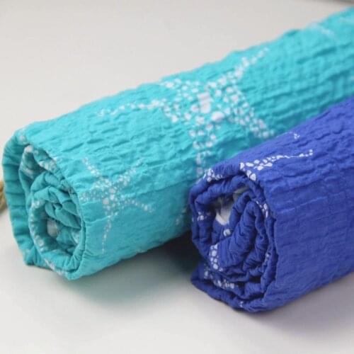 100% Cotton Seersucker AQUA GREEN BLUE PURPLE Starfish Stretchy Fabrics Thin for Summer Clothes Dress Skirt Blouse Shirt Craft