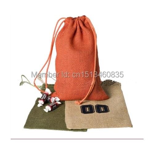 100pcs/lot CBRL jute/linen/flax drawstring bags&pouch for ornament/beans,Various colors,size customized,wholesale