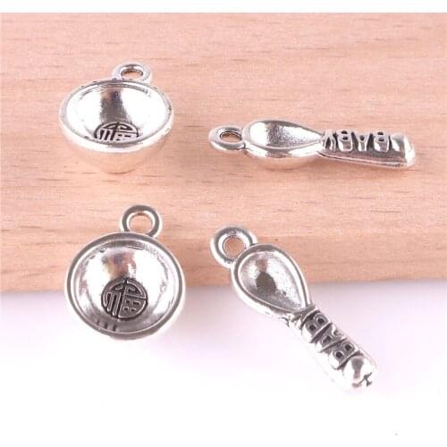 12pcs Vintage Chinese Blessing Baby Spoon Bowl Charms Pendant For Jewelry Making Craft Handmade Accessories
