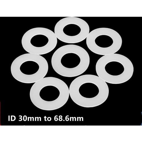 10x Flat Silicone Washer Gaskets Sealing Spacer Pads ID 30mm to 68.8mm Heat Resist Insulation Translucent White