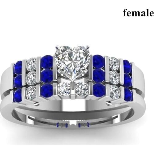 2pcs/set Fashion Zircon Women Rings Set Romantic Heart Geometric Ring For Women Accessories Jewelry Engagement Wedding Gift