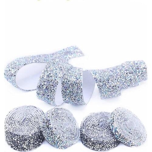 2Yard Silver Rhinestone Crystal Ribbon Faux Diamond Ribbon Wrap Tape for Wedding Party Decorations,,Clothes Edge And Shoes