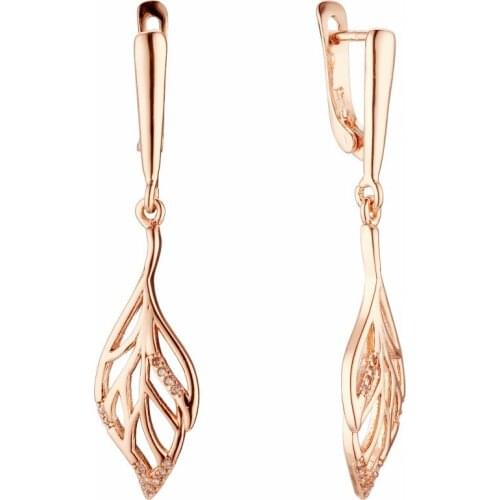 2021 Long 585 Gold Color Earring Office Style Leaf Shape Cubic Zircon Women Drop Earrings Fashion Jewelry