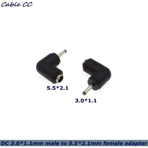 3.0x1.1mm Revolution 5.5x2.1mm Female Plug 90 Degree Elbow DC Power Connector Adapter Notebook Computer 3.0*1.1 to 5.5*2.1