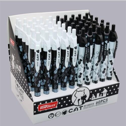 60 pcs Durable Cat Pattern Ballpoint Pen 2 Color Stationery Ballpoint Pen 0.5mm Blue Ink School Office Supplies Gift Stationery