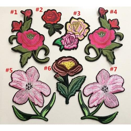 7pc/lot rose flower embroidery patches for clothing LILY Flowers Embroidered sequin parch for clothes Sewing Rose applique