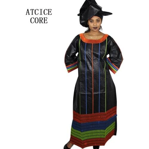African dresses for women fashion design new african bazin embroidery design dress long dress with scarf two pcs one set A197