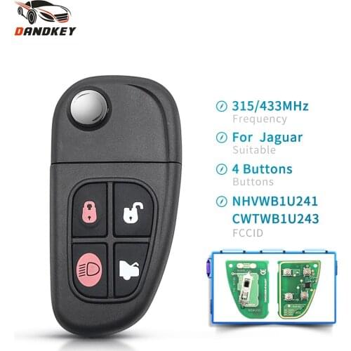 Dandkey NHVWB1U241 Flip Car Remote Key For Jaguar X-Type S-Type 1999-2009 XJ XJR 2002-2008 4 Botton Auto 315MHz/433MHz 4D60 Chip