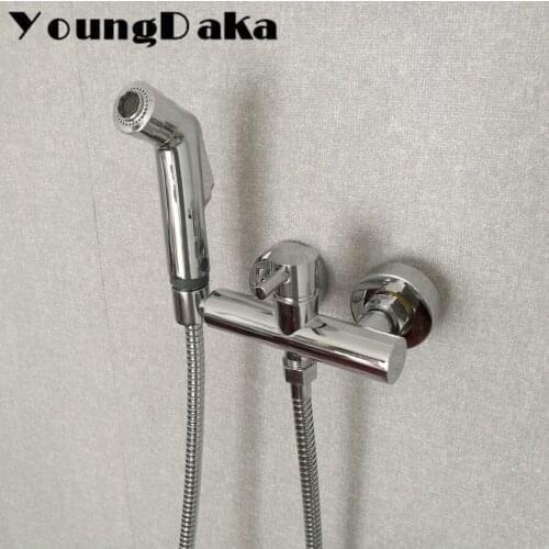 Free Shipping Bathroom Solid Brass Chrome Toilet Bidet ,Hot and Cold Water Shower Set Handheld Sprayer Bidet Rinse Faucet Set