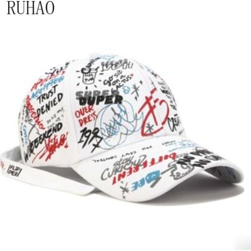 RUHAO 2019 new Fashion Graffiti printing Baseball Cap Outdoor cotton Shade Hat men women Summer Caps adjustable Leisure hats