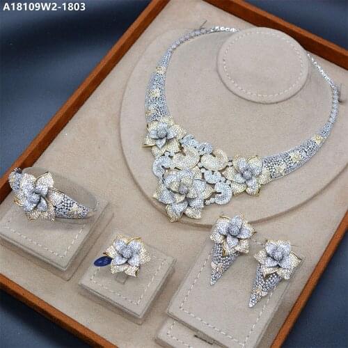 BrideTalk Super Luxury Flower Necklace Earrings Cubic Zircon 4PCS Jewelry Sets For Women Wedding Nigerian Party Jewelry Set
