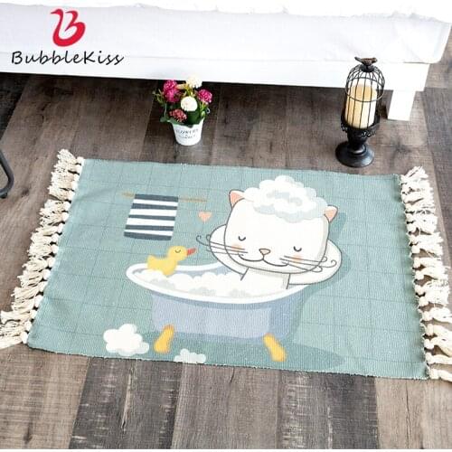Bubble Kiss Cartoons Carpet Nordic Style Tassel Floor Mat Cotton Linen Non-Slip Rug Home Wall Tapestry Decor Hand Woven Carpet