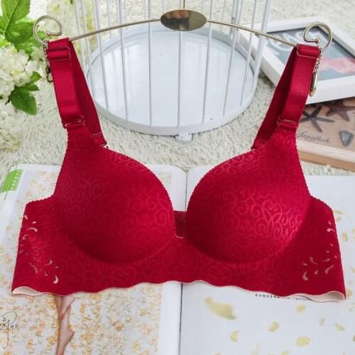 Burgundy color one piece seamless women bra big cup CD gather breast push up bra seamless sexy bra big size Breathable women bra