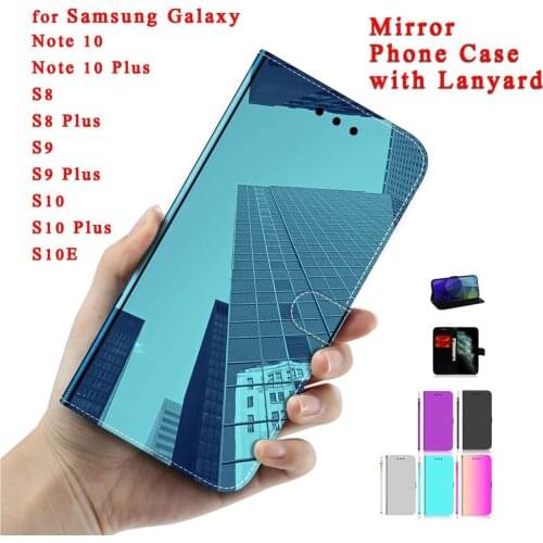 Sunjolly Mirror Case Flip Stand Card PU Leather Phone Case Cover coque for Samsung Galaxy S10 Plus S10E S8 S9 Plus Note 10 Plus