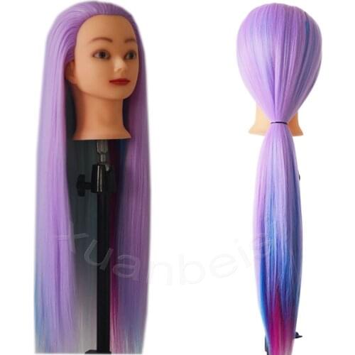 Aobocca 100% High Temperature Firber Colorful Hair Doll Heads 28" Hairdressing Training Head Dummy Hairdresser Mannequin Head
