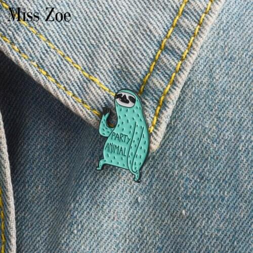 Cartoon sloth enamel pin Party animal badge brooch Mint green Lapel pin for Denim Jeans shirt bag Funny jewelry Gift for friends