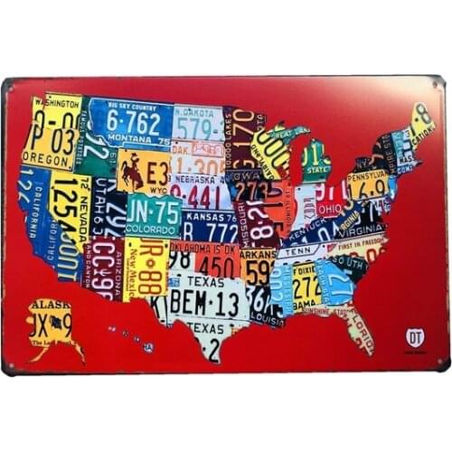 USA Route 66 MAP Vintage Metal Tin Sign Bar Pub Home Garage Wall Decor Retro Metal Art Poster Plaques
