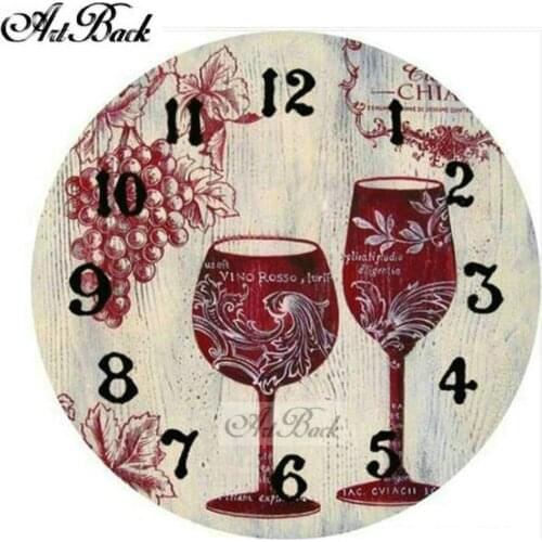 ArtBack 5d full square diamond painting clock 3d diamond mosaic cup landscape crafts wall decoration