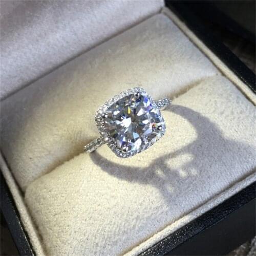 Fashion Valentines Day Gift 100% 925 Sterling Silver Ring Square Diamond Ring Original Sterling Silver Wedding Jewelry