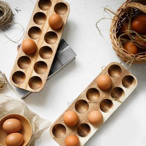 Creative Acacia Wood Eggs Storage Box Refrigerator Eggs Holder Household Use Eggs Tray Kicthen Organizer