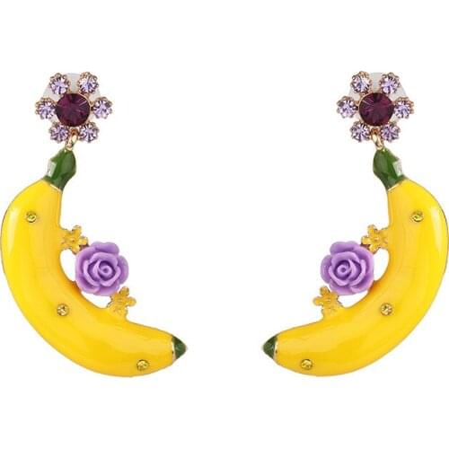 Cute Banana Funny Earrings Small Fresh Fruit Banana Sweet Crystal Flower Drop Earrings Fashion Jewelry for Women Girl pendien
