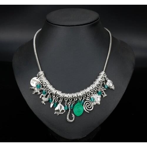 MQCHUN Cartoon Movies Jewelry Moana Pendant Necklace Fishhook Ship Pig Eagle Crystal Beads Necklace for Womens Accessories Gift