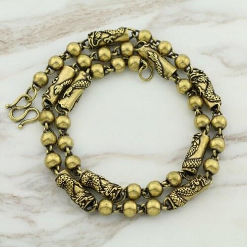 Pure Copper Vintage Old Silver Color Mens Large Necklace Burl Brass Jewelry