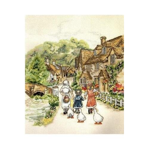 WYYesterdays Series of School Road Counted Cross Stitch Kit Snowman and Reindeer Birds Winter Snow dim 08824