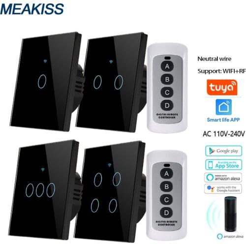 Wifi wall smart touch switch EU/UK standard 110V 220V tuya APP RF434 wireless remote Alexa Google control sensor light switch
