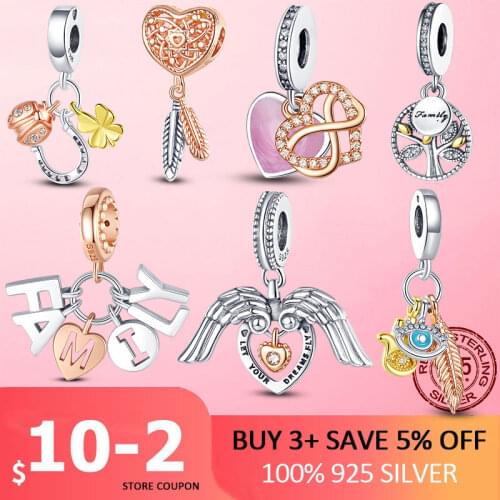 2020 New 925 Sterling Silver Hamsa Hand Eye Feather Starfish Tree Charm fit Original Pan Bracelet Jewelry Making