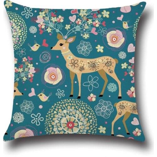 New Christmas Elk Pattern Cotton Linen Home Decor Sofa Office Pillow Cover Car Seat Pillowcase Cover
